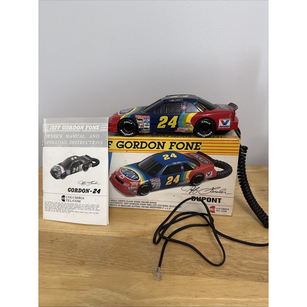 Jeff Gordon Race Car Phone Landline '96 Vintage NASCAR #24 DuPont Box & Manual